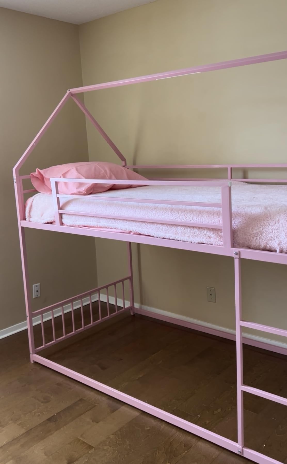 LIKIMIO Bunk Bed Twin Over Twin, House Bunk Bed Frame with Ladder, Black | Twin Over Twin Bunk Bed. Metal frame with guardrails. House shaped with Metal Slats for bedroom. No box spring. Space Saving customer photo 1