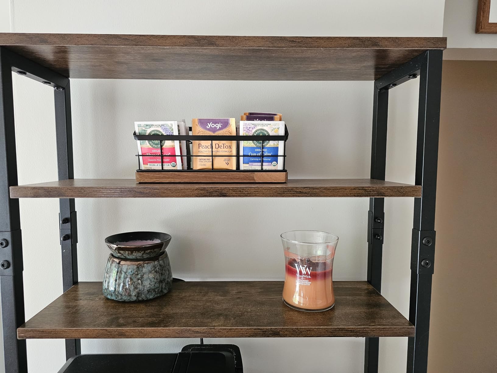 WILDMOS Tea Bag Organizer, Iron Wire Basket with Wooden Base. Tea Storage Containers with 3 Slots, Sugar Packet, Tea Bar Accessories for Countertop Cabinet Drawer customer photo 2
