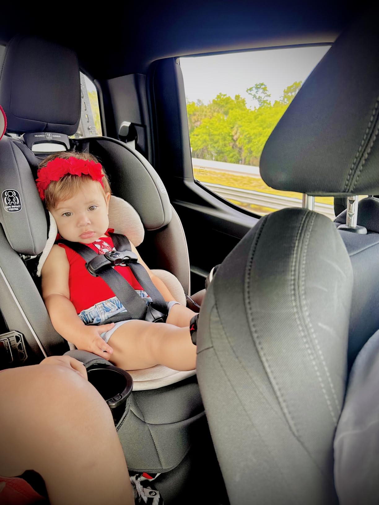 Graco Slimfit 3-in-1 Convertible Car Seat, Slim Car Seat with Space-Saving Design, Highback Booster Seat with 10-Position Headrest, Rear Facing and Forward Facing Carseat, Jarret customer photo 1