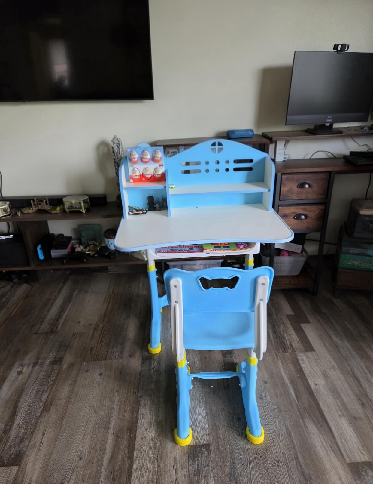Kids Desk and Chair Set, Height Adjustable Kids Desk | Child's School Study Writing Tables with Bookstand and Storage Drawer, Widened Desktop for Boys and Girls customer photo 2