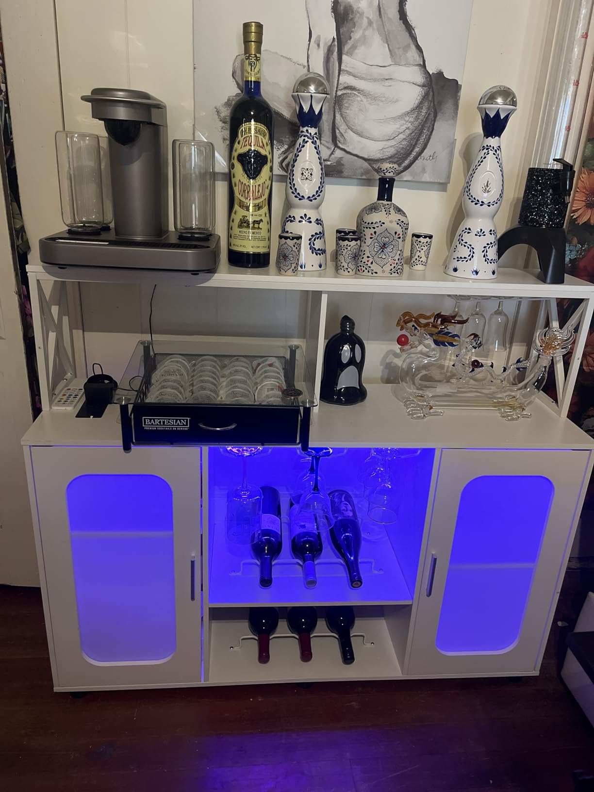 Aheaplus Bar Cabinet with Power Outlets, Liquor Cabinet with Led Lights and Glass Holder, Storage Buffet Cabinet Coffee Bar Cabinet for Liquor, Wine Cabinet with Racks -G2, Black customer photo 1