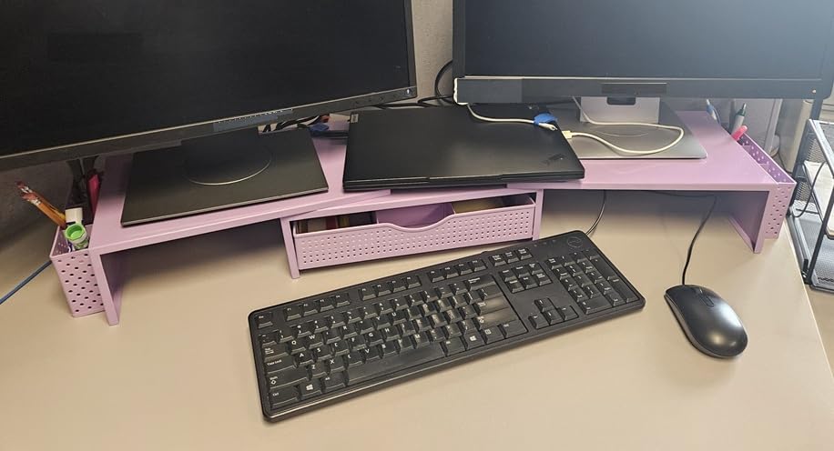 gianotter Dual Monitor Stand Riser With Drawer and 2 Pen Holders, Desk Organizer and Accessories, Black customer photo 1