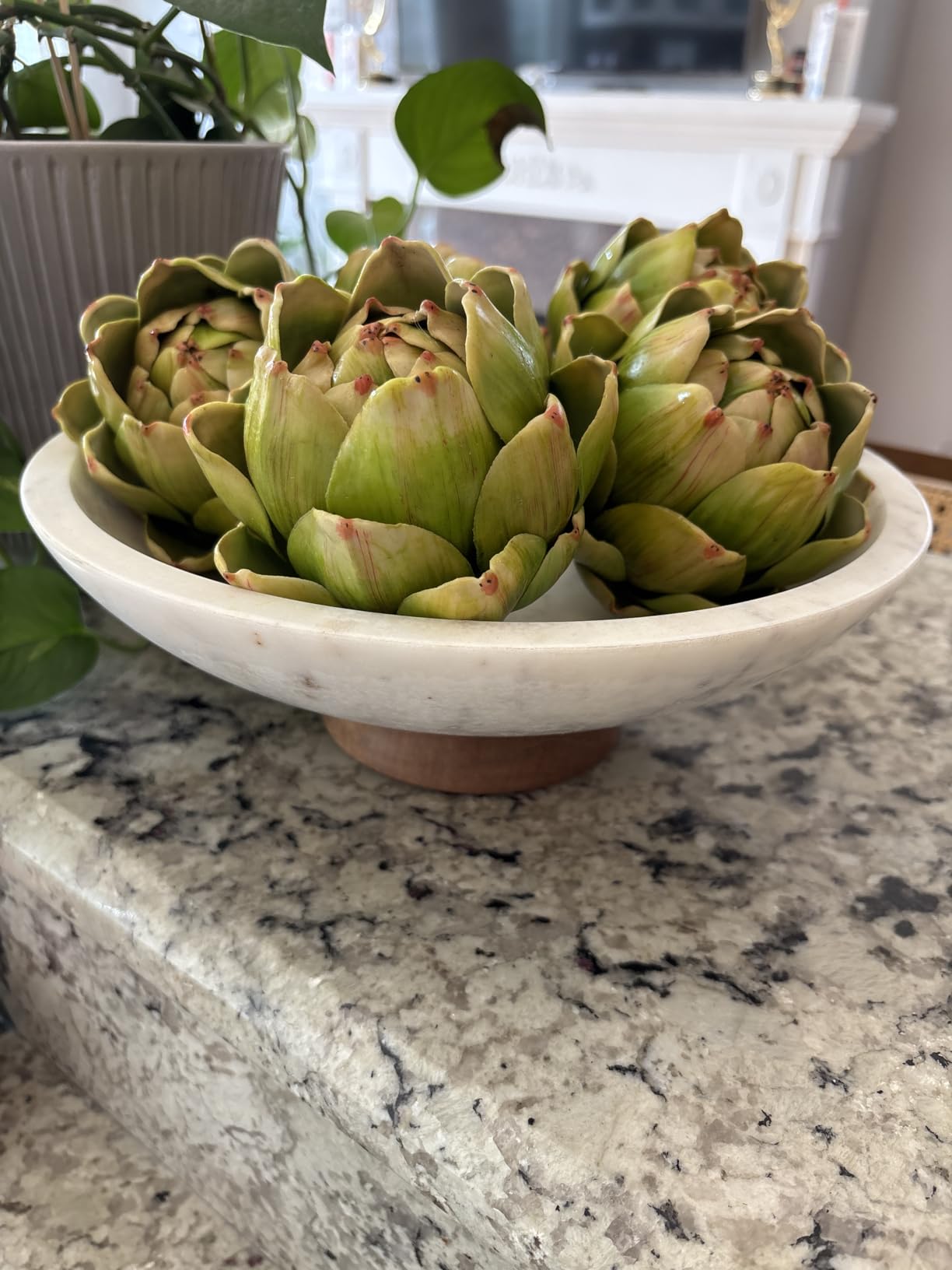 Cork & Mill Marble Decorative Bowl with Acacia Wood Pedestal, 11 Inch | Handcrafted Natural Stone Fruit Bowl for Kitchen, Potpourri, Catch All for Entryway, Dining Table Centerpiece Decor customer photo 1