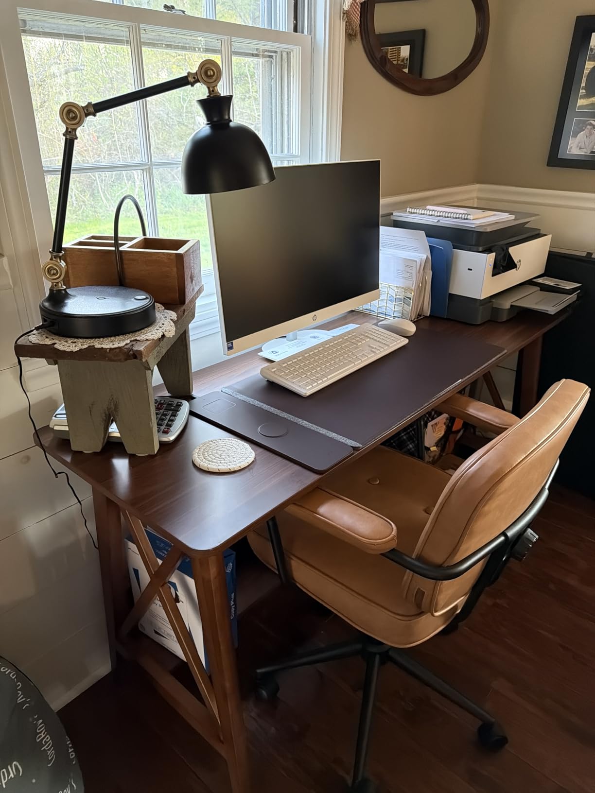 NELYE Extra Long Writing Desk with Bookshelf, 47
