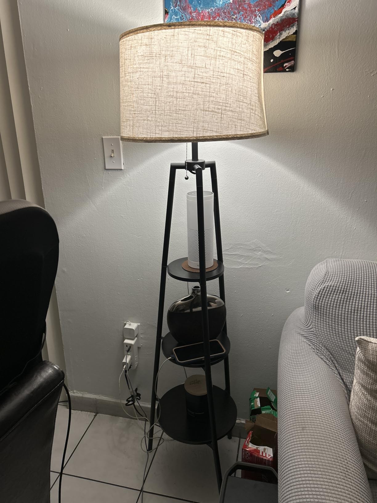 EOEYYOYB 3 Tier Shelf Floor Lamps for Living Room, Modern Standing Lamp with 3 Color Temperature Led Bulb, Tall Lamps for Bedroom and Office, Black customer photo 1