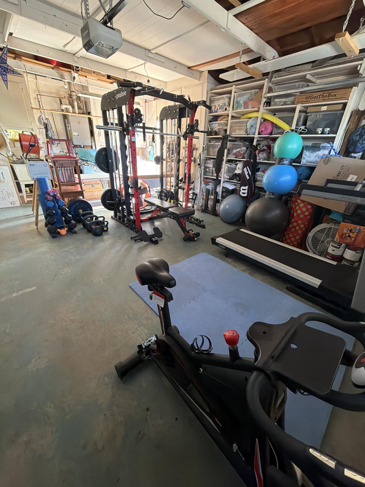 pooboo Power Cage Smith Machine with 2000LB Squat Rack Cable System | LAT Pulldown and Dual Pulley Cable Crossover with All-in-One Home Gym Machine, Adjustable Stations and Training Attachments customer photo 1