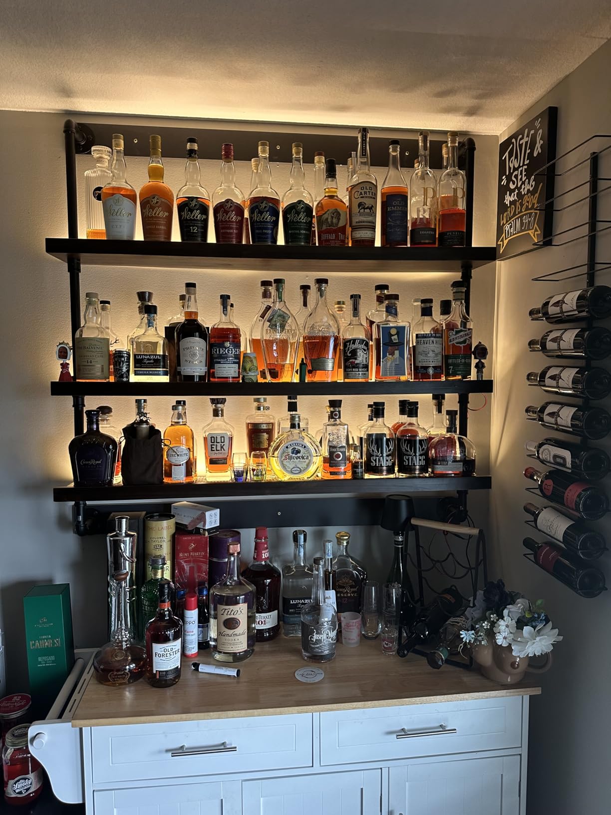 39.7in Solid Wood Wine Rack Wall Mounted with LED Light | 3-Tiers Liquor Bottles Floating Shelves Display Storage Organizer for Home Bar & Dining Room customer photo 1