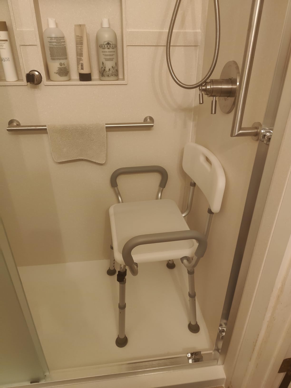 soundfuse Shower Chair for Inside Shower with Arms and Back, Aluminum Frame | Height Adjustable, 400 Lbs Heavy Duty Bath Seat, Non-Slip Feet, Shower Chairs for Elderly and Disabled, Tool-Free Assembly customer photo 2
