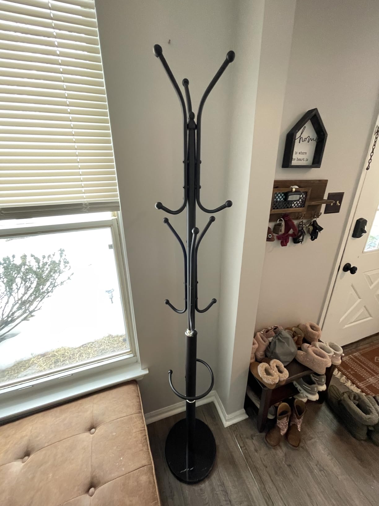 Yoobure Metal Coat Rack Freestanding with Marble Base, Coat Tree with 12 Hooks & Umbrella Holder, Coat Hanger Stand for Corner Entryway Bedroom Office, Heavy Duty Coat Rack Stand for Clothes Hats Bags customer photo 2