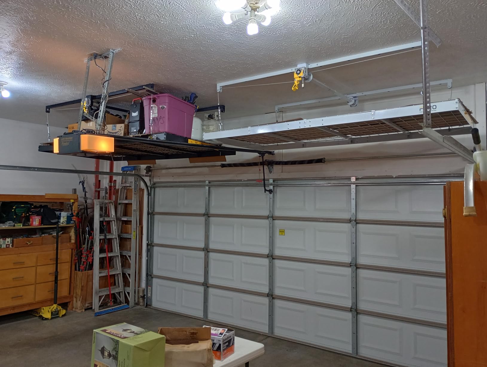 Garage Ceiling Storage Racks - 4x8 FT Overhead Garage Storage Rack with Safety Lock, Heavy-Duty Ceiling Mounted Lift System and Storage Organizer, Ideal for Maximizing Overhead Space, 325 lbs Capacity customer photo 2