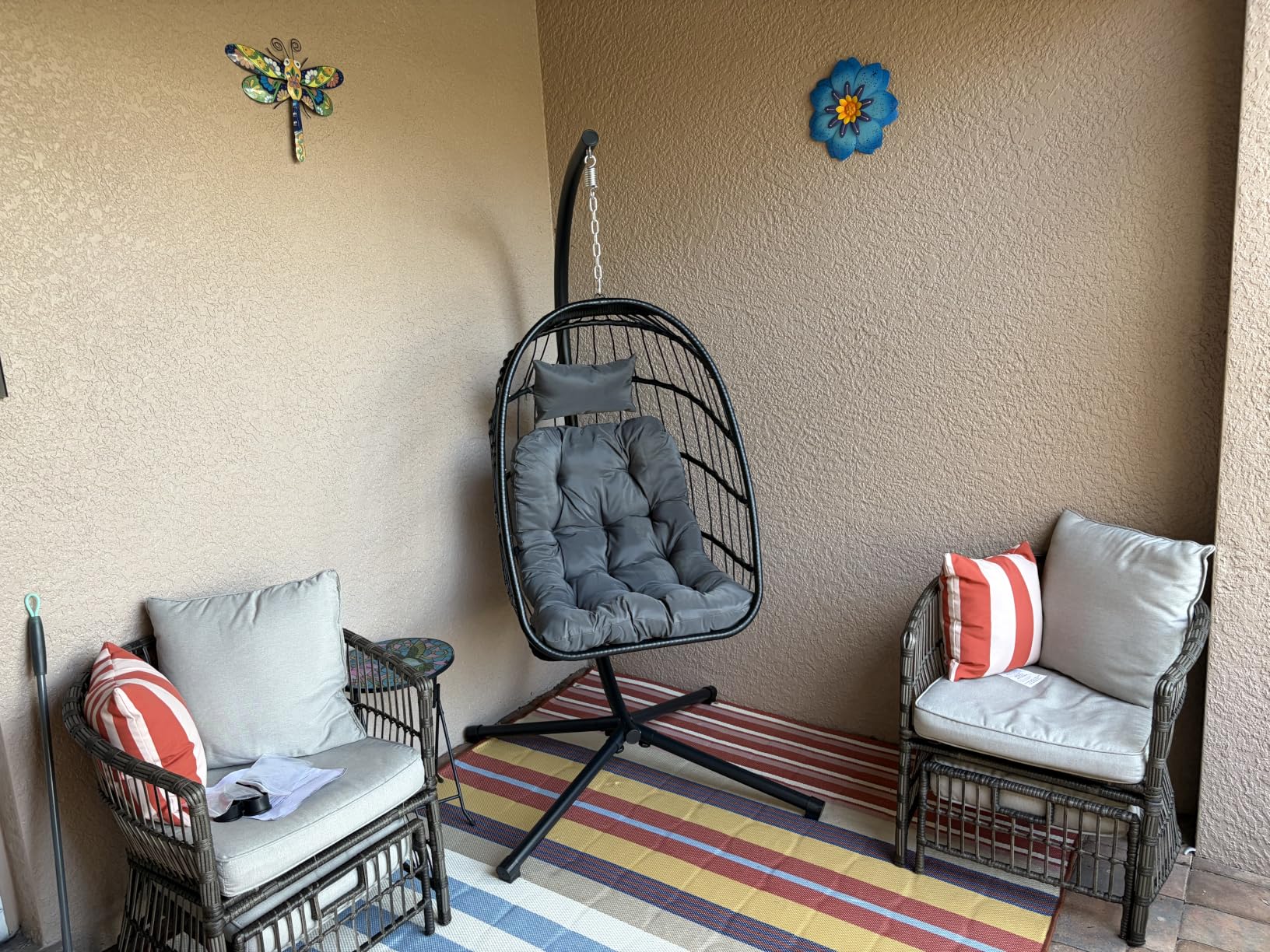 CHABATREE Egg Chair with Stand, Patio Rattan Wicker Hanging Swing Egg Chair Hammock Chair for Bedroom Porch Garden, Thickened Aluminum Alloy Steel Frame and UV Resistant Cushion, 350LBS Capacity customer photo 1