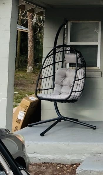 CHABATREE Egg Chair with Stand, Patio Rattan Wicker Hanging Swing Egg Chair Hammock Chair for Bedroom Porch Garden, Thickened Aluminum Alloy Steel Frame and UV Resistant Cushion, 350LBS Capacity customer photo 2
