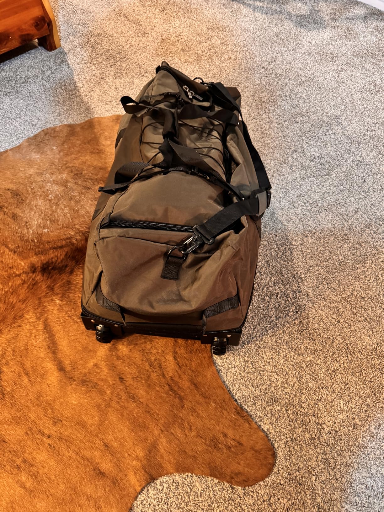 110L Expandable to 140L 32 inch Foldable Oxford Soft-Sided Rolling Duffle Bag with 2 Heavy-Duty Wheels, 2 Large Compartments, Adjustable Shoulder Strap and Attached Organizer Pouch, Navy Blue customer photo 1