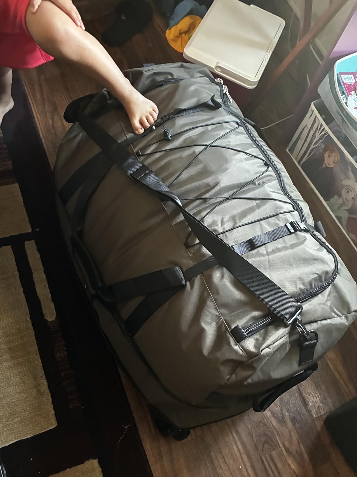 110L Expandable to 140L 32 inch Foldable Oxford Soft-Sided Rolling Duffle Bag with 2 Heavy-Duty Wheels, 2 Large Compartments, Adjustable Shoulder Strap and Attached Organizer Pouch, Navy Blue customer photo 2