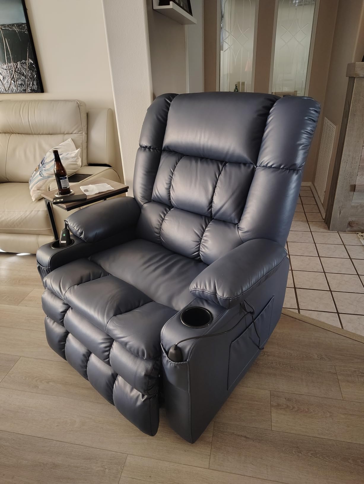 MCombo Small Dual Motor Power Lift Recliner Chair for Petite Elderly 7893 | Zero Gravity, Heat and Massage, Infinite Position, Lay Flat, USB Ports, Cup Holders, Breathable Faux Leather (Cream White) customer photo 2