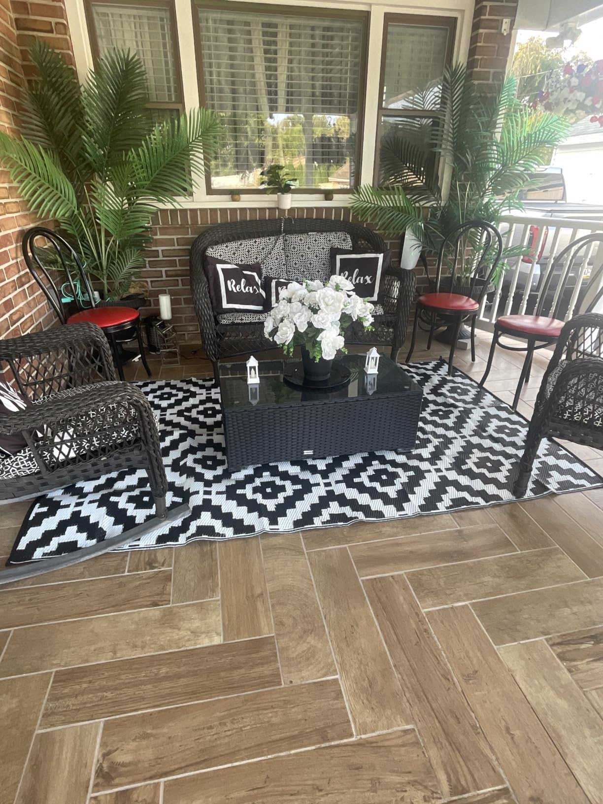 Favoyard Outdoor Rug Black & White 5x8 ft Waterproof Reversible Carpet Mat | Patio Plastic Straw Rugs for Decor Outside Large RV Camping Area Porch Deck Balcony Pool Backyard Picnic Beach Camper Door customer photo 1