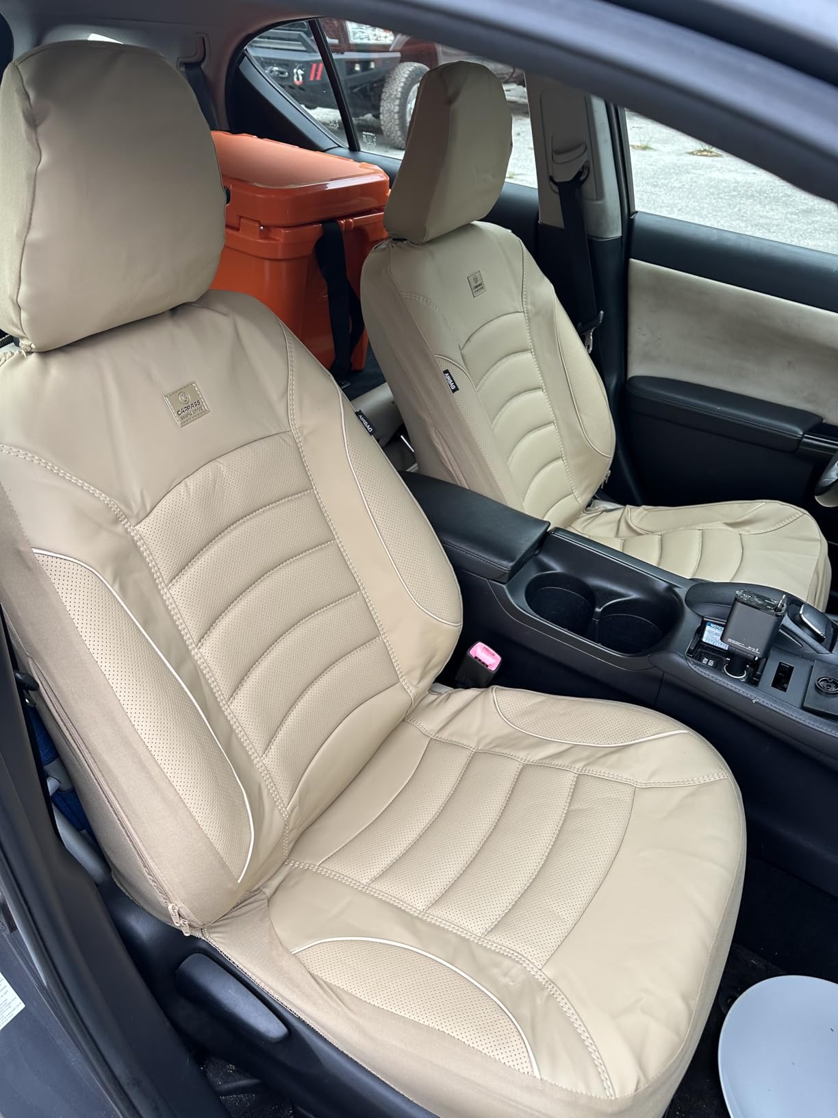 CAR PASS 3D Foam PU Leather Car Seat Covers, Universal Seat Covers Full Sets for Trucks SUV Sedan Automotive Seat Covers Armrest Airbag Compatible Waterproof Comfortable Faux Nappa Leather Black Red customer photo 2