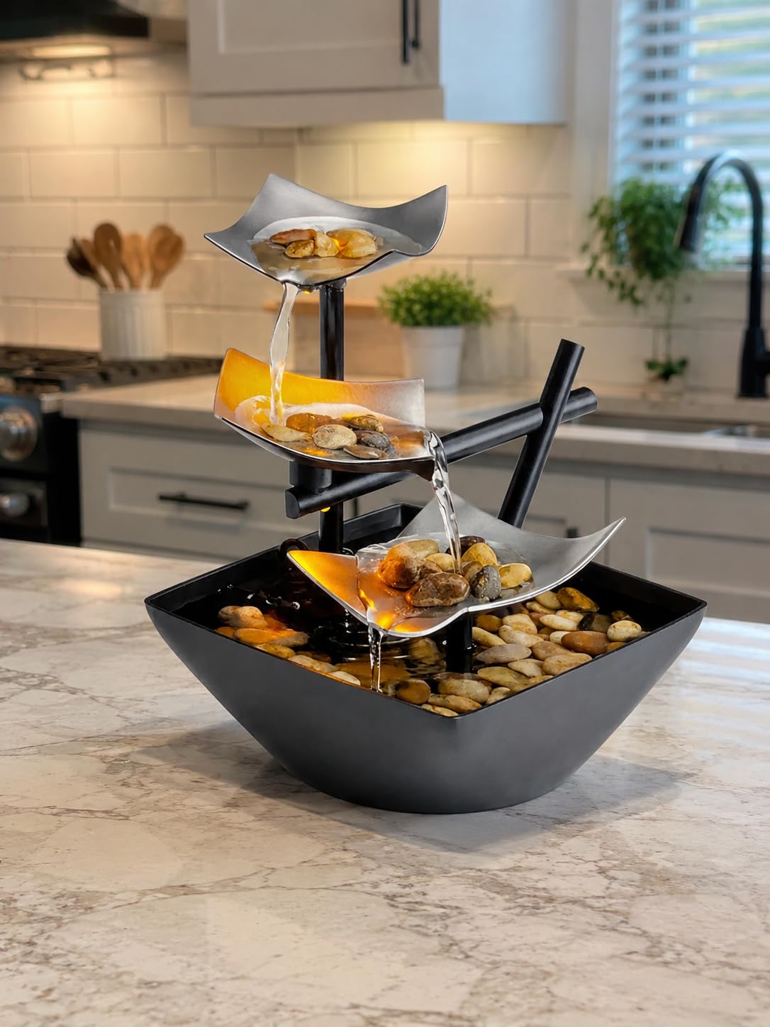 Homedics Tabletop Water Fountain, 3 Tier Indoor Waterfall Fountain | with Natural River Rocks, Quiet Pump for Relaxation, Zen Home & Office Desk Décor, AA Battery Powered customer photo 2