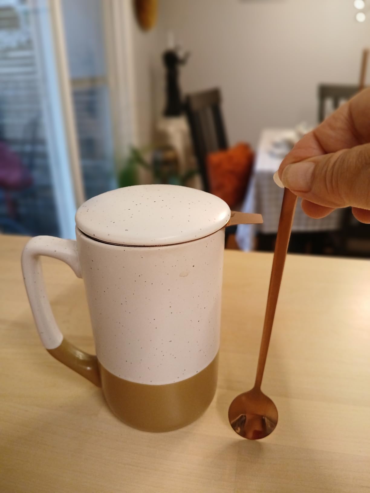 Gencywe Ceramics Large Tea Cup with Loose Leaf Infuser, Spoon and Lid, 16 oz Tall Coffee Mug, Microwave and Dishwasher Safe, Rustic Matte Ceramic Glaze, Tea Strainer, Amber customer photo 2