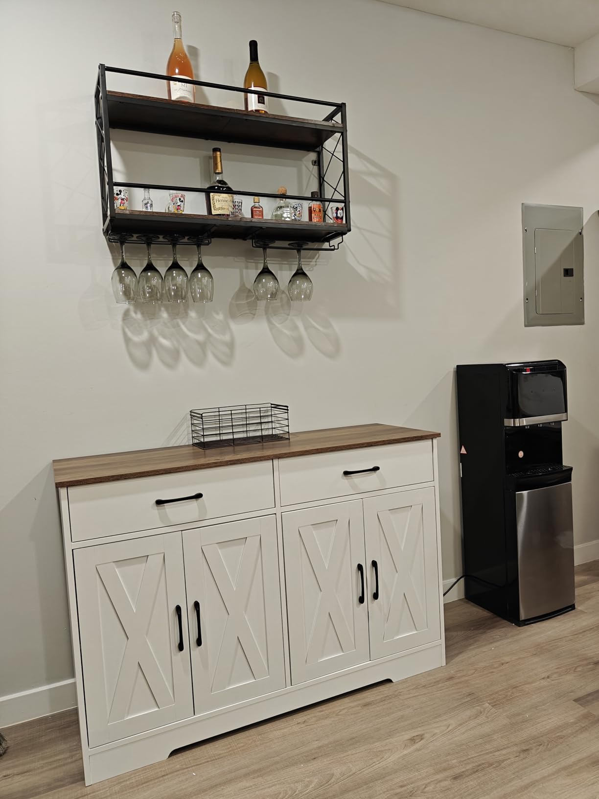 Wine Rack Wall Mounted 2 Tier Wall Wine Rack with Glass Holder, Double Layer Anti-Drop Crossbar, 31.5