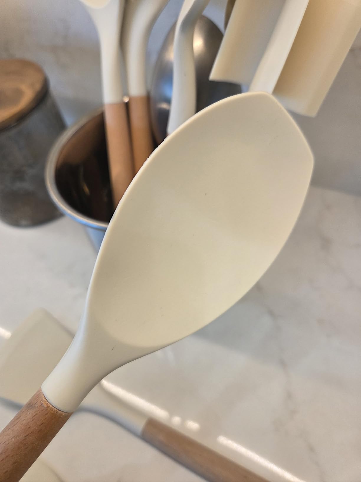 CAROTE 22-Piece Cooking Utensils Set with Wood Cool-Touch Handles, Cream | Silicone Kitchen Utensil, Food Grade, Nonstick Cookware Friendly, BPA-Free, Heat-Resistant, Everyday Home Essentials, Gifts customer photo 1