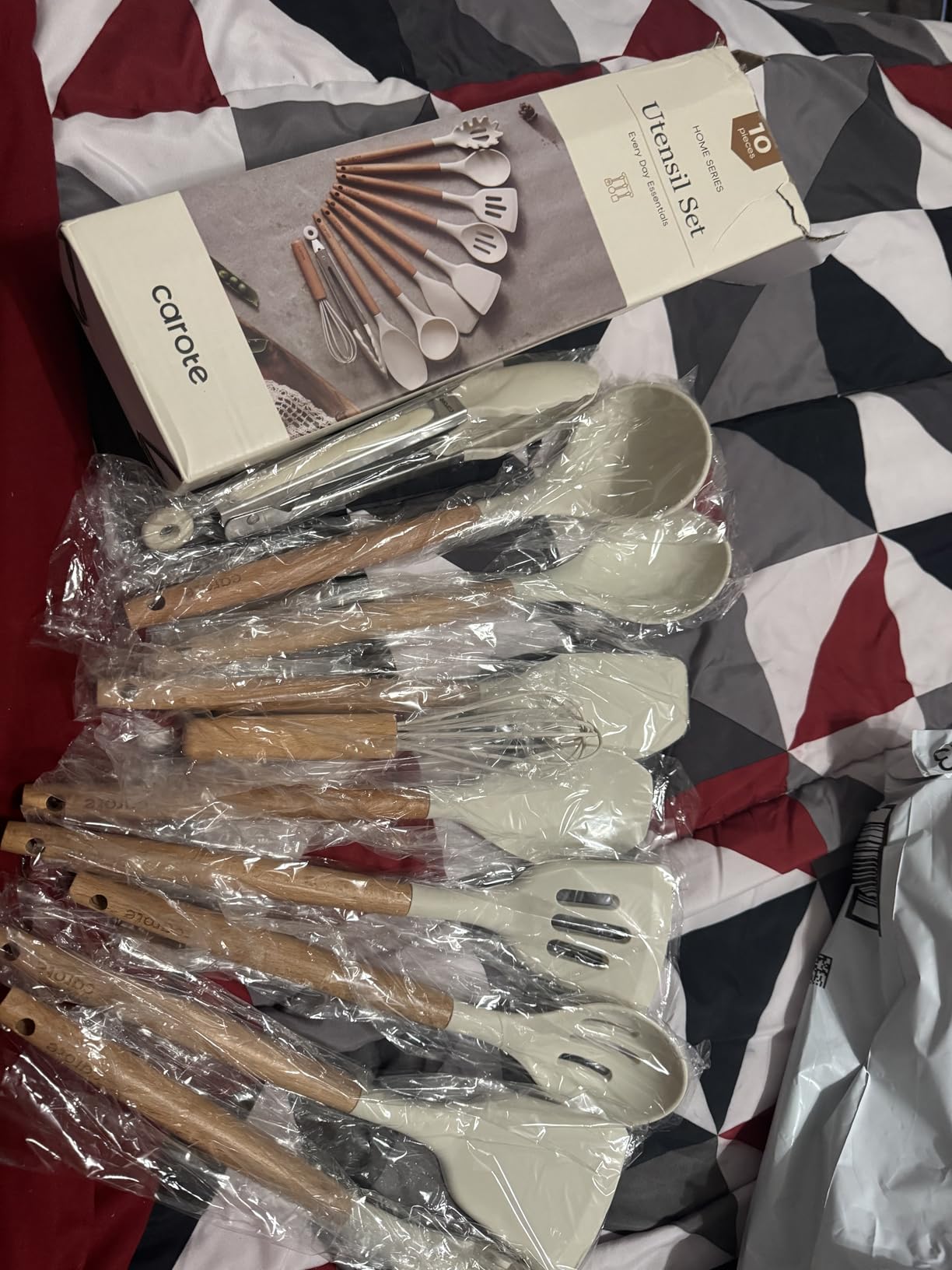 CAROTE 22-Piece Cooking Utensils Set with Wood Cool-Touch Handles, Cream | Silicone Kitchen Utensil, Food Grade, Nonstick Cookware Friendly, BPA-Free, Heat-Resistant, Everyday Home Essentials, Gifts customer photo 2