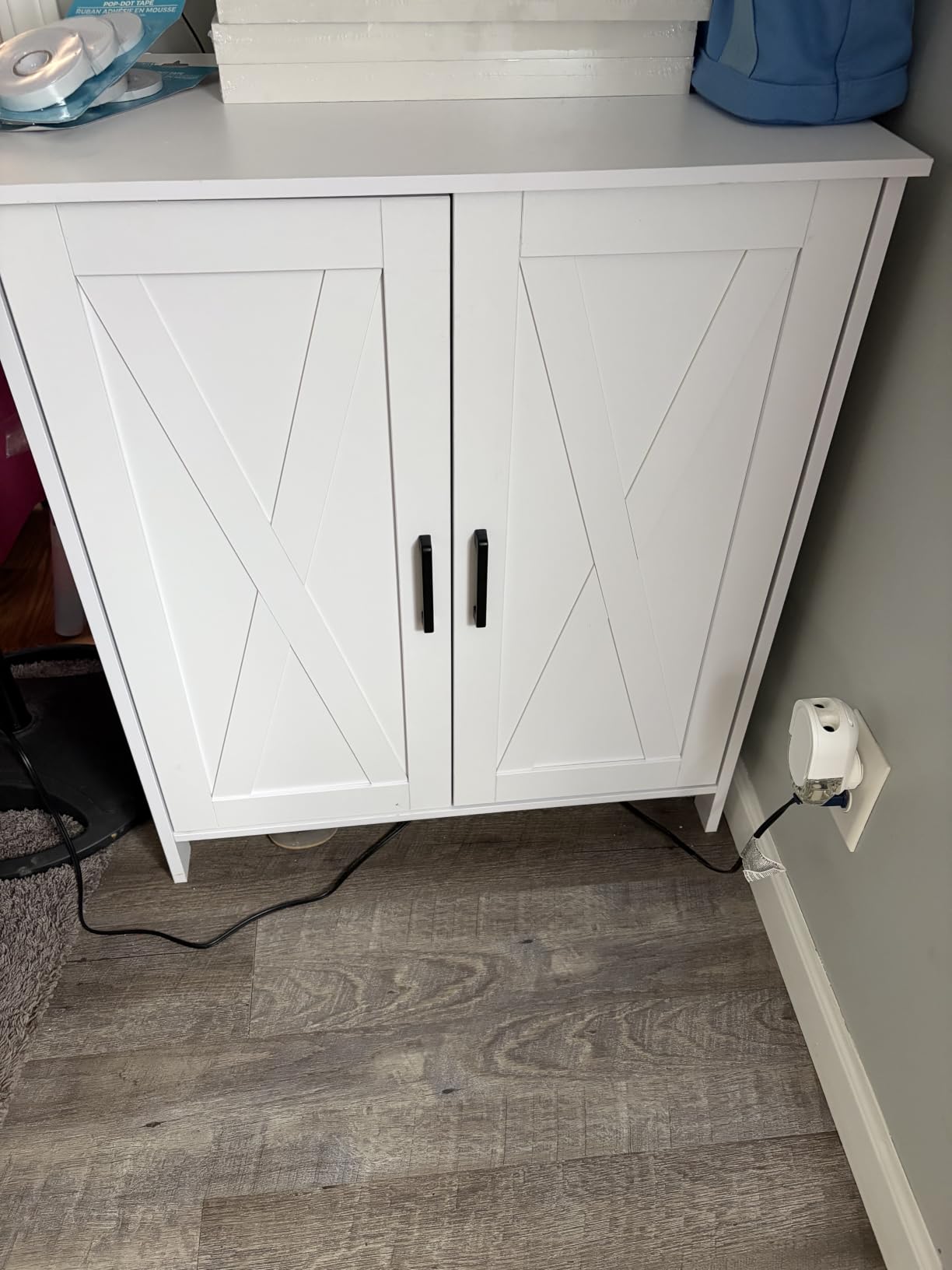 Homleke Farmhouse Shoe Cabinet with 2 Barn Doors & Wood Legs | Tall 4-Tier Shoe Storage Cabinet, 3 Adjustable Shelves, Shoe Rack Organizer, for Entryway, Hallway, Closet, White customer photo 1