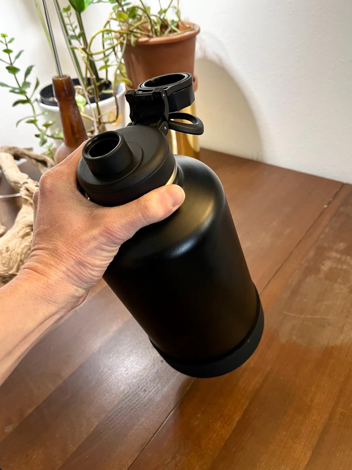 CIVAGO Gallon Insulated Stainless Steel Water Bottle With Straw and 3 Lids | 128 oz Large Metal Water Jug Big Leakproof Reusable Wide Mouth Thermal Flask with Silicone Boot and Strap, BPA-Free, Black customer photo 1
