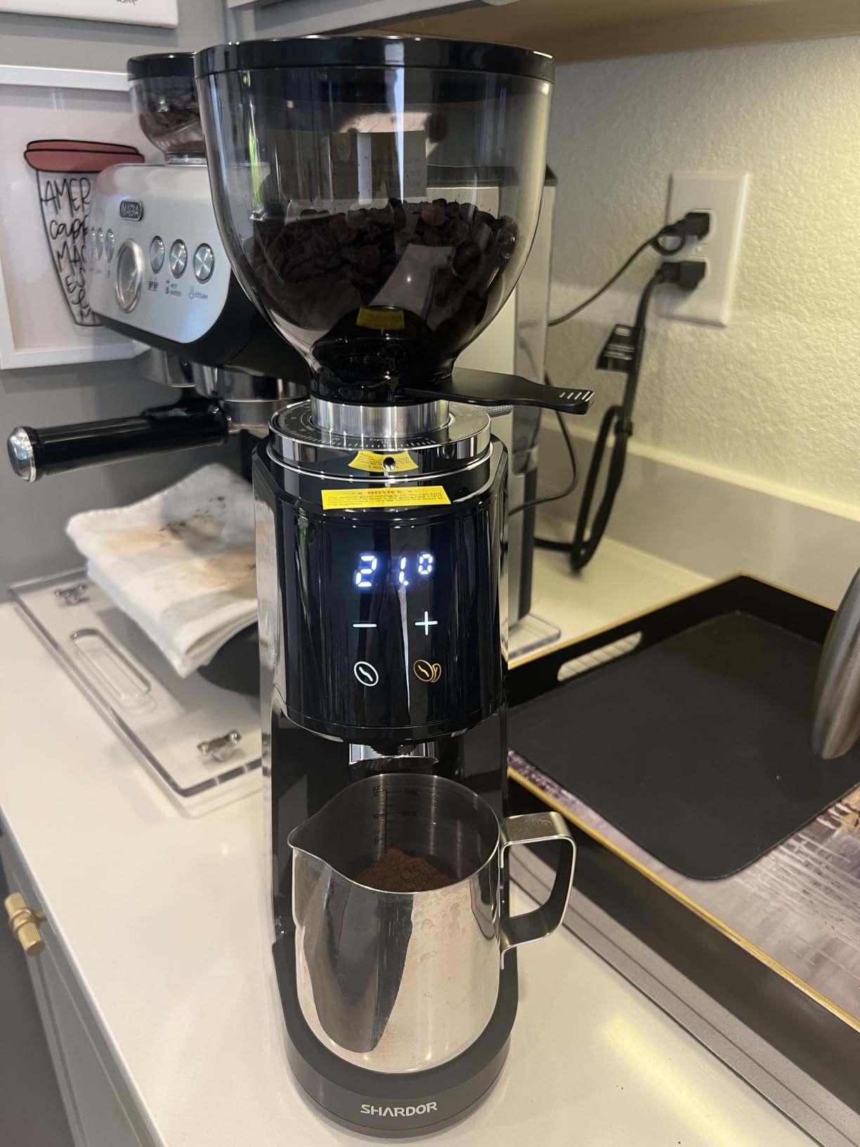 SHARDOR 64mm Flat Burr Coffee Grinder, 100 Settings, Anti-Static, Black | Electric Bean Grinding, All-Metal Chamber, Portafilter Holder,Precision Timer, LED Display, 260W, Silicone Bellows, 120V Only customer photo 2