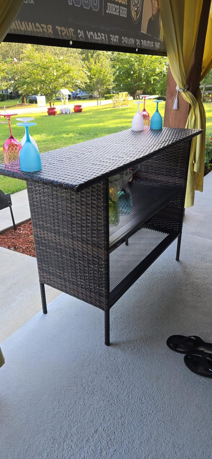 VINGLI Wicker Outdoor Bar Cart with Storage and Wheels, Outdoor Bar Table Serving Cart Rattan Bar Cart with Glass Top and Shelf for Pool, Party, Backyard, Porch (Brown) customer photo 2