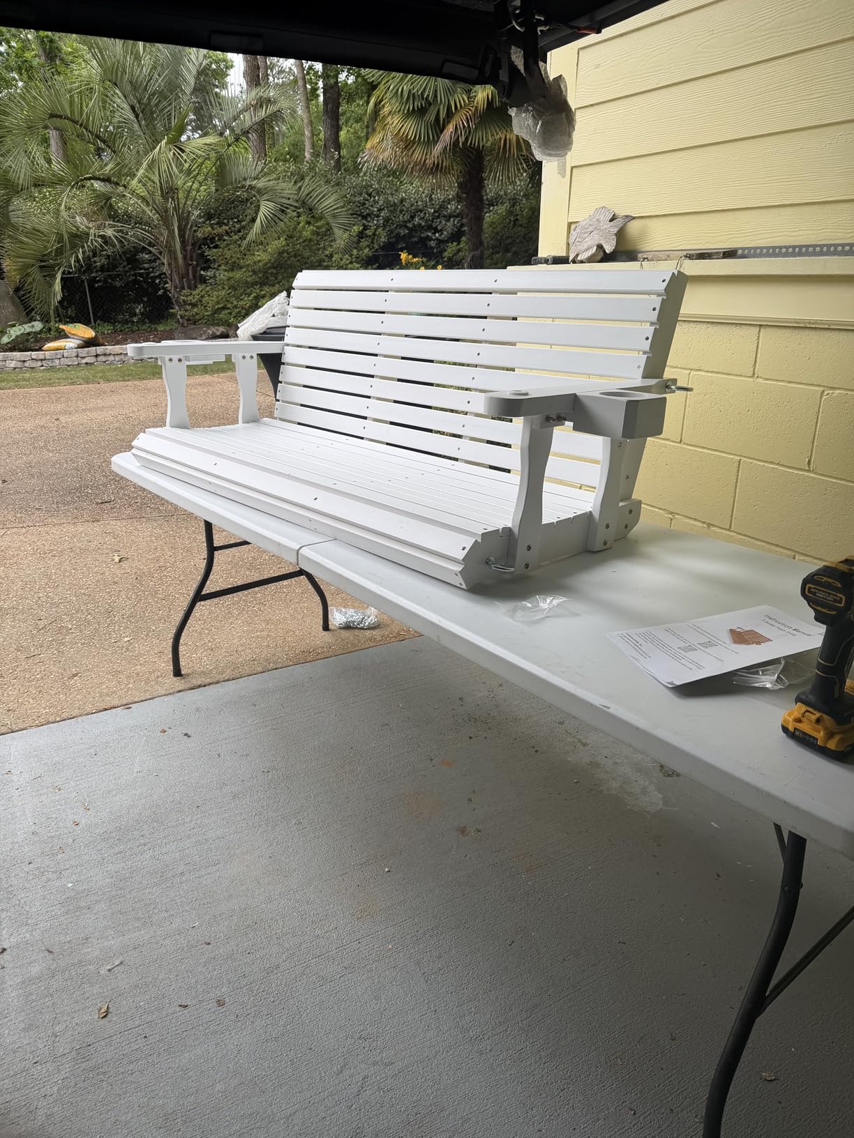Wooden Porch Swing 2-Seater, High Backrest and Deep Seat, Bench Swing with Cupholders, Hanging Chains and 7mm Springs, Heavy Duty 880 LBS, for Outdoor Patio Garden (Cedar Tone - 4 FT Extra Large) customer photo 1