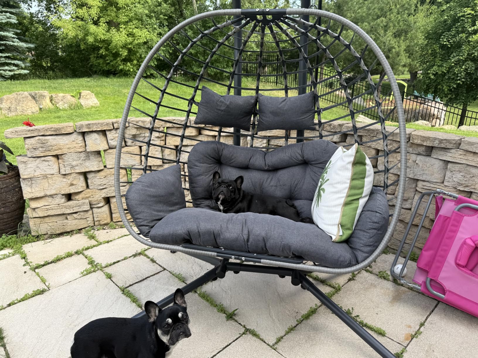SWITTE Double Egg Chair Outdoor with Stand, Patio Hanging Swing, Grey, Indoor 2 Person Egg Swinging with Cushion, Wicker Loveseat for Porch Balcony Backyard, Cozy Hammock Chairs 680 LBS Capacity customer photo 1