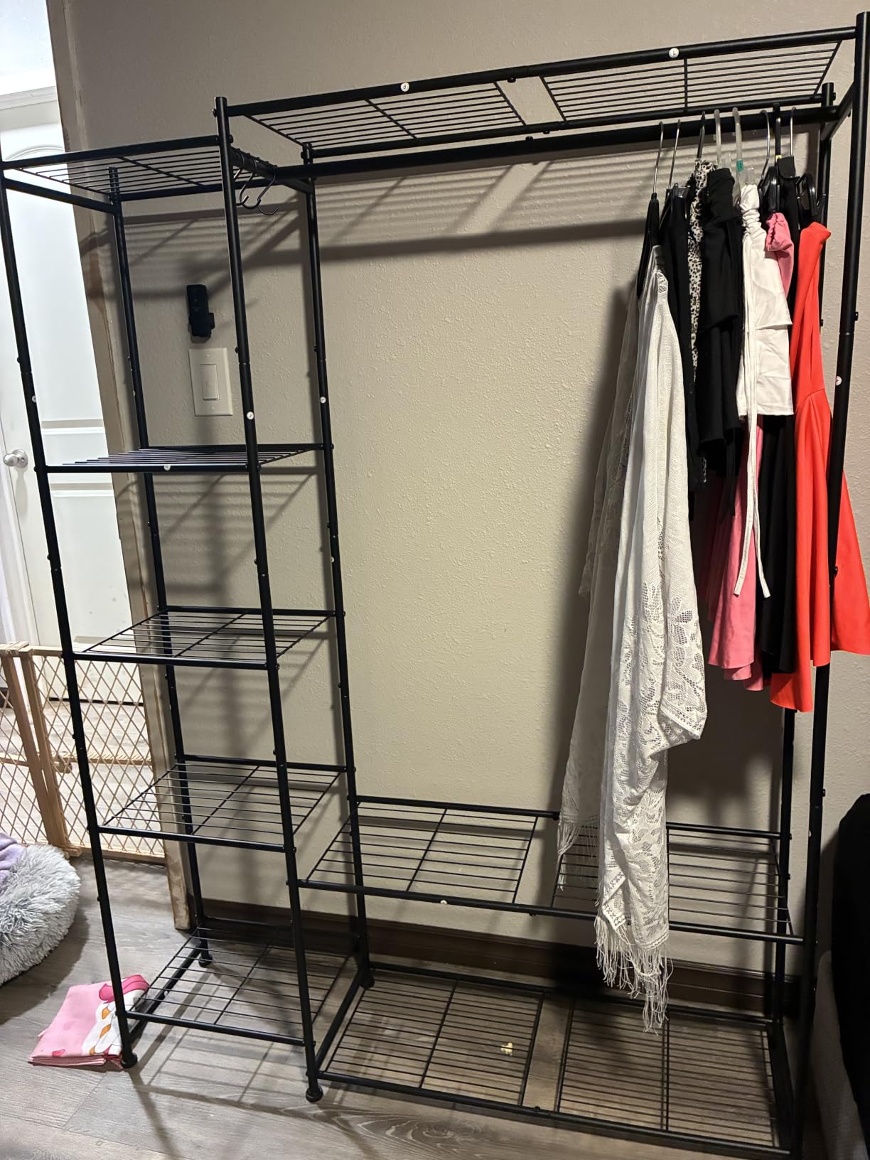 HOMIDEC Wardrobe Closet, Portable Clothes Rack with 4 Tiers Shelves, Freestanding Closet Organizers and Storage System with Hanging Rod, White customer photo 2
