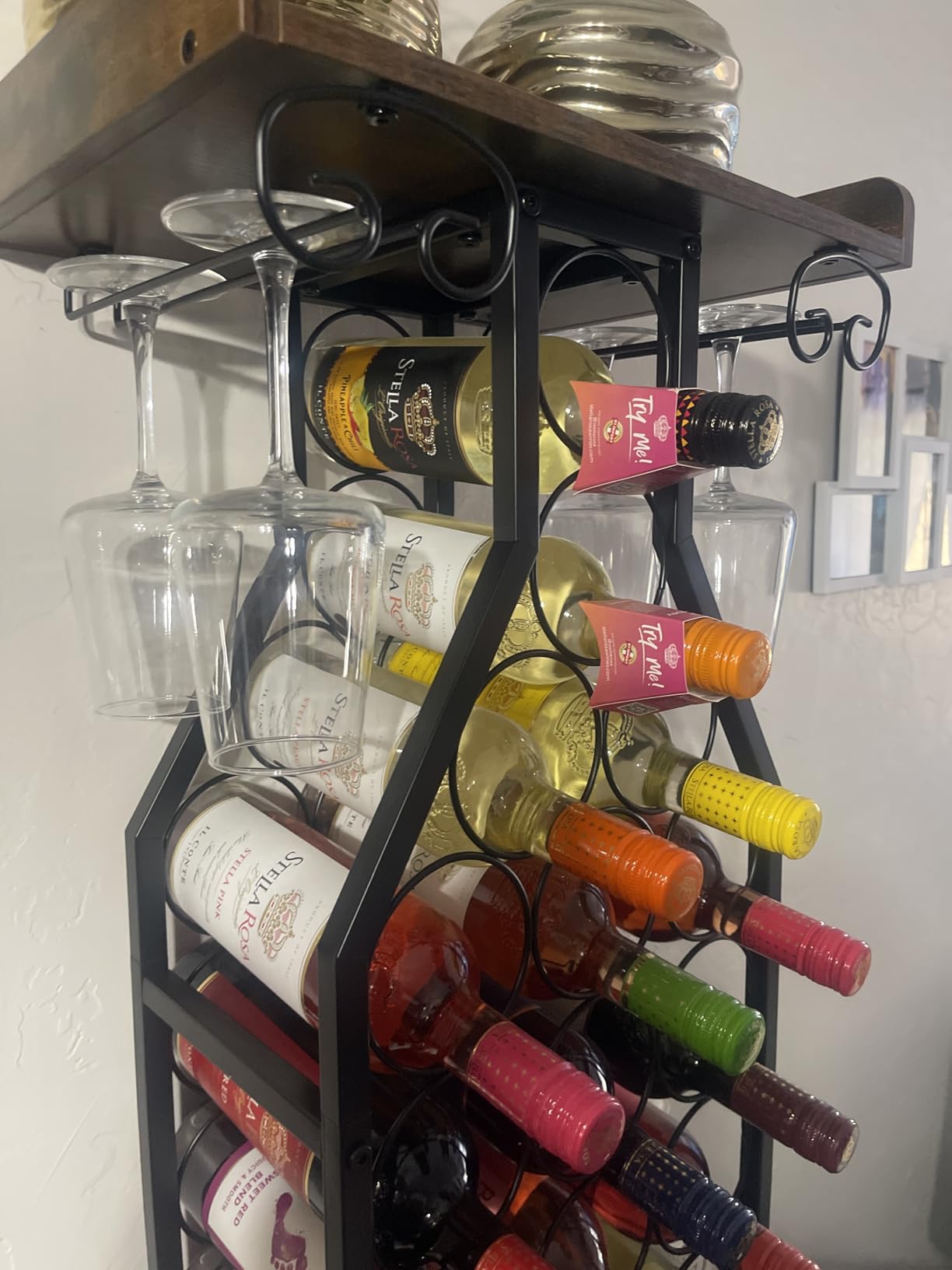 X-cosrack Wine Rack Freestanding Floor, Wine Storage Rack Mini Bar Table with Tabletop, Glass Holder Wine Bottle Display Stand Liquor Cabinet for Home Bar Kitchen Living Room customer photo 1