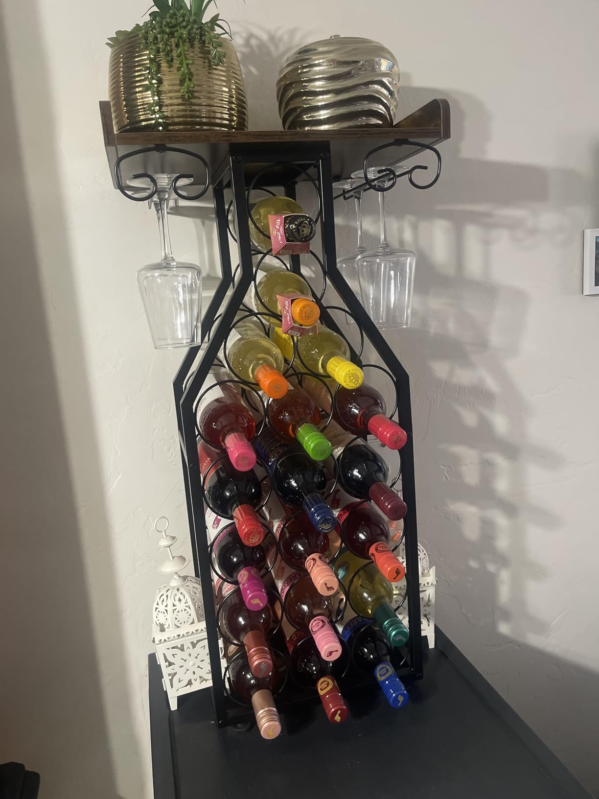 X-cosrack Wine Rack Freestanding Floor, Wine Storage Rack Mini Bar Table with Tabletop, Glass Holder Wine Bottle Display Stand Liquor Cabinet for Home Bar Kitchen Living Room customer photo 2