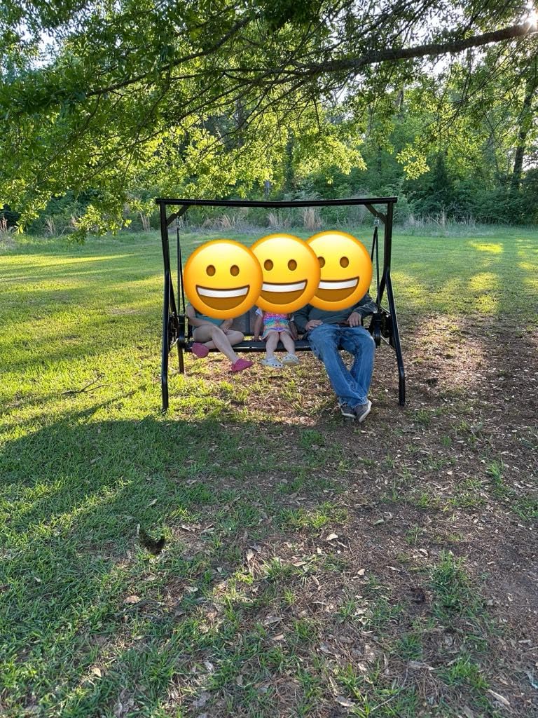 3 Person Patio Swing Outdoor Swing for Adults with Adjustable Canopy & Upgraded Cup Holders Textilene Fabric Porch Swing Chair with Stand Heavy Duty 800 LBS customer photo 2