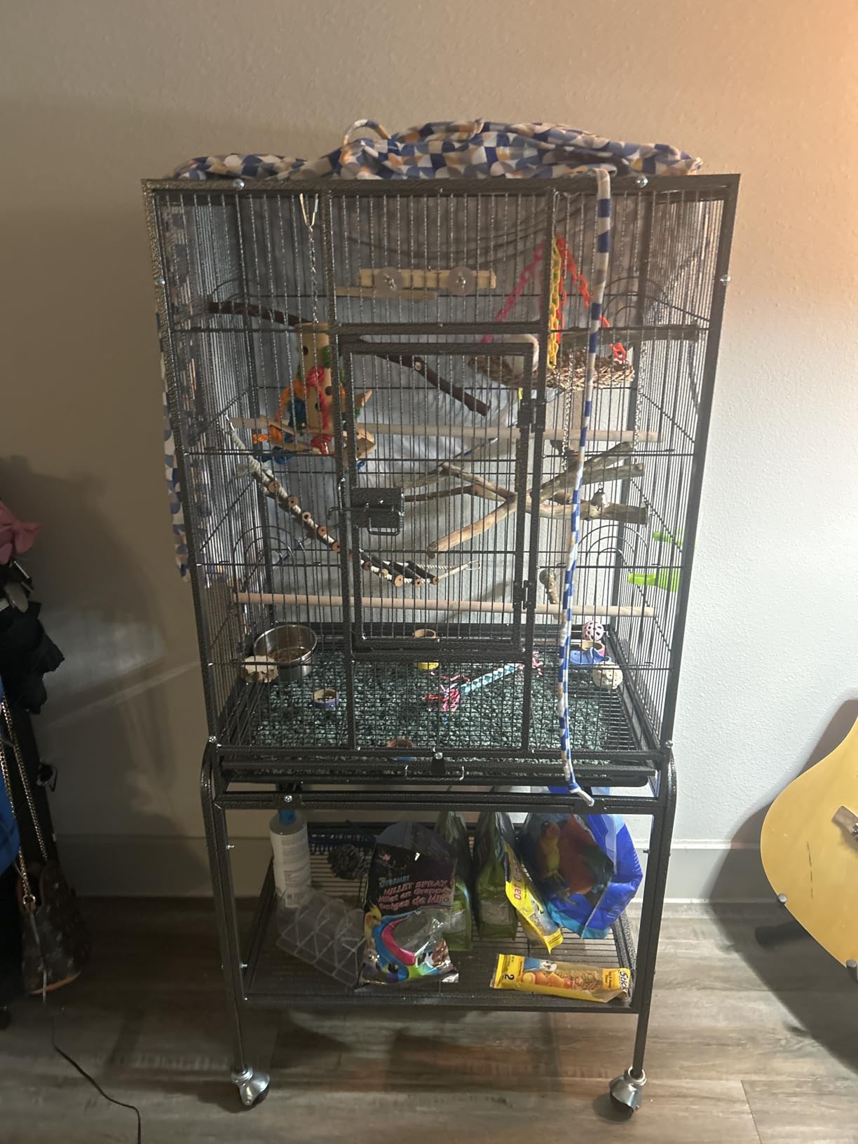 VINGLI 53-inch Bird Cage with Wheels, Durable Wrought Iron Parakeet Cage with Slide Out Tray for Parakeets/Cockatiels/Budgies and Other Small/Medium Birds (Black, 53 inch) customer photo 1
