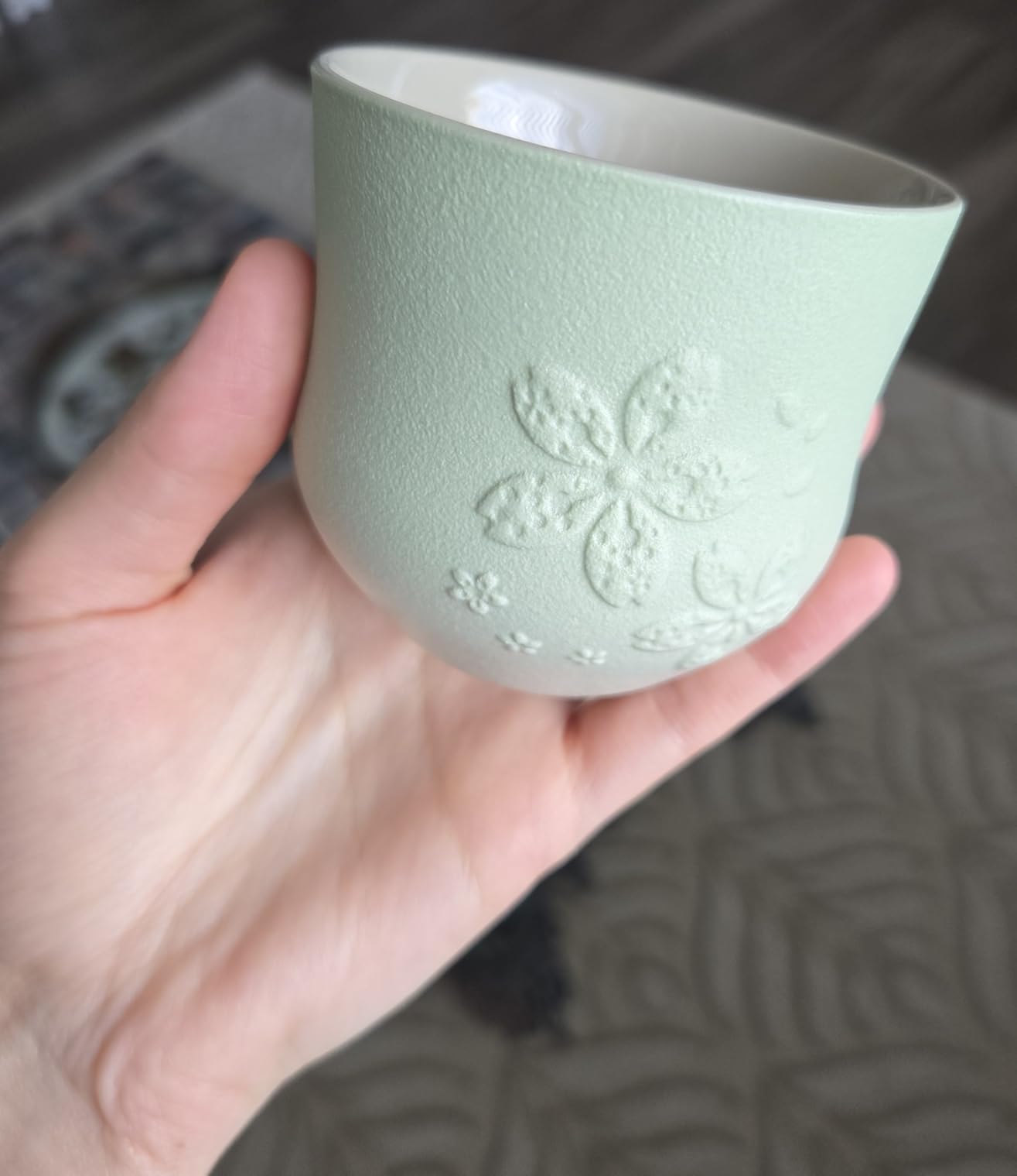 ZENS Japanese Tea Cups Set of 4 - 210ml Ceramic Tea Cups, Gradient Green Glaze, Embossed Design - Handleless Matcha & Gongfu Cups, Traditional Asian Style customer photo 2