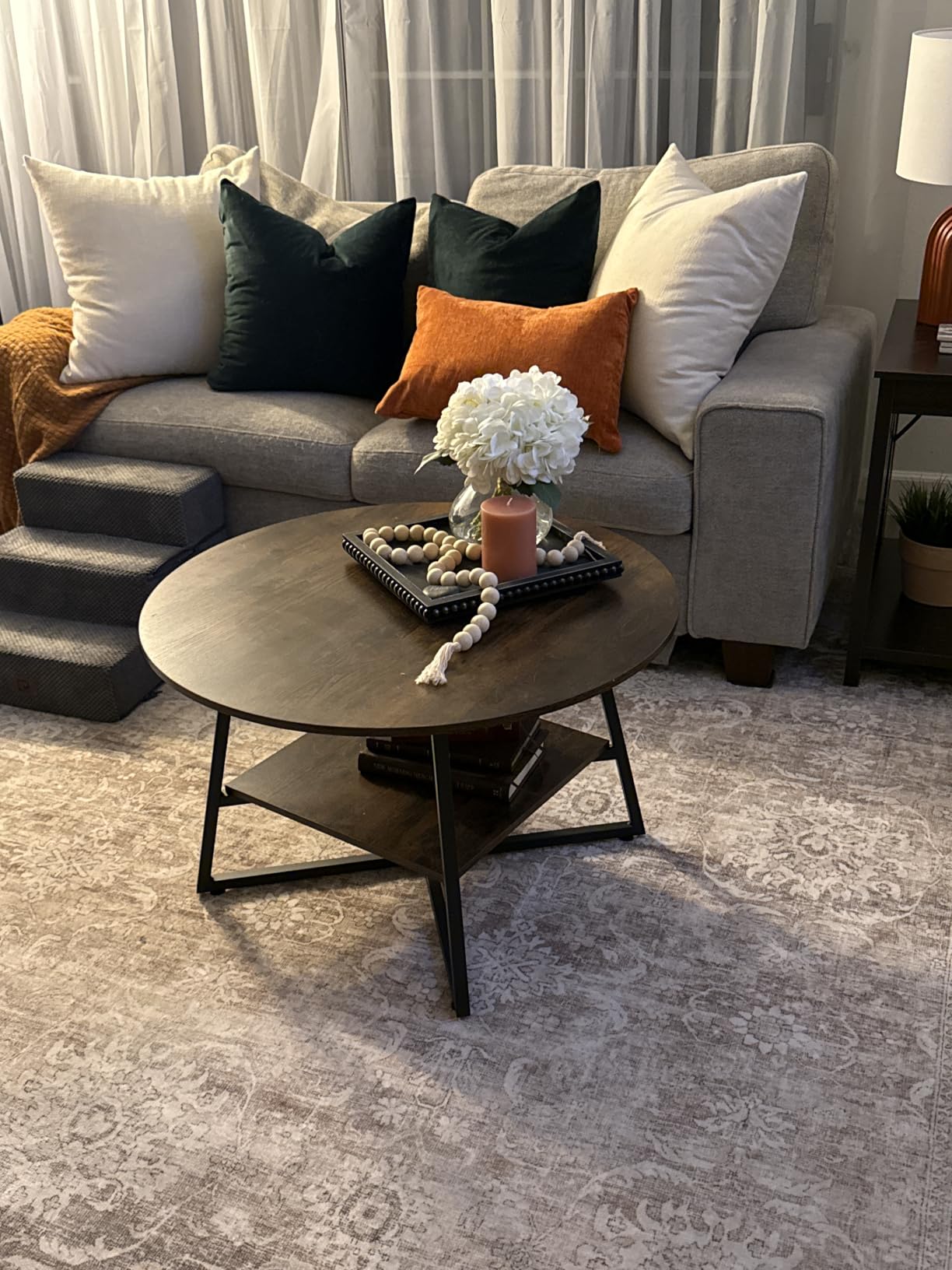 Round Coffee Table, Small Circle Coffee Table with Storage, Modern Wood Round Center Table for Living Room, Home Office, Small Space, Easy Assembly, Rustic Brown customer photo 1