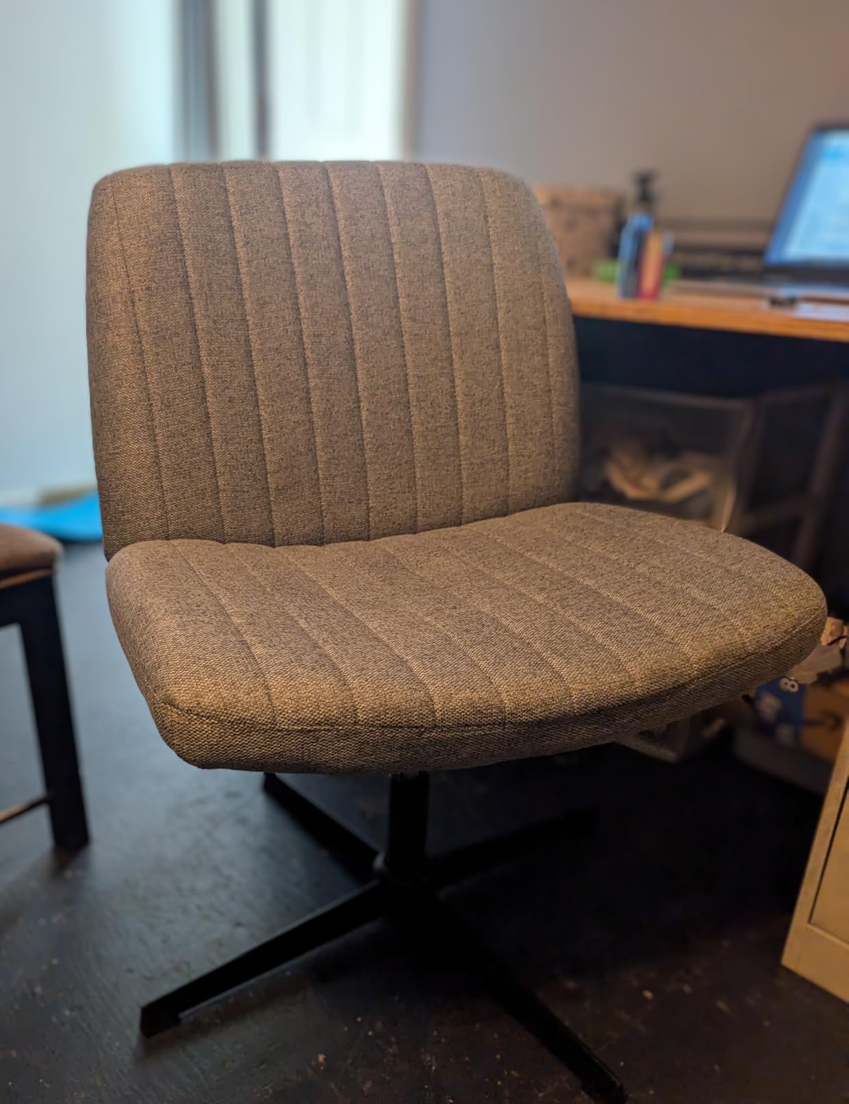 OLIXIS Criss Cross Chairs, Vanity Chair, Home Office Desk - Armless Wide Seat, Height Adjustable, Grey No Wheel customer photo 1