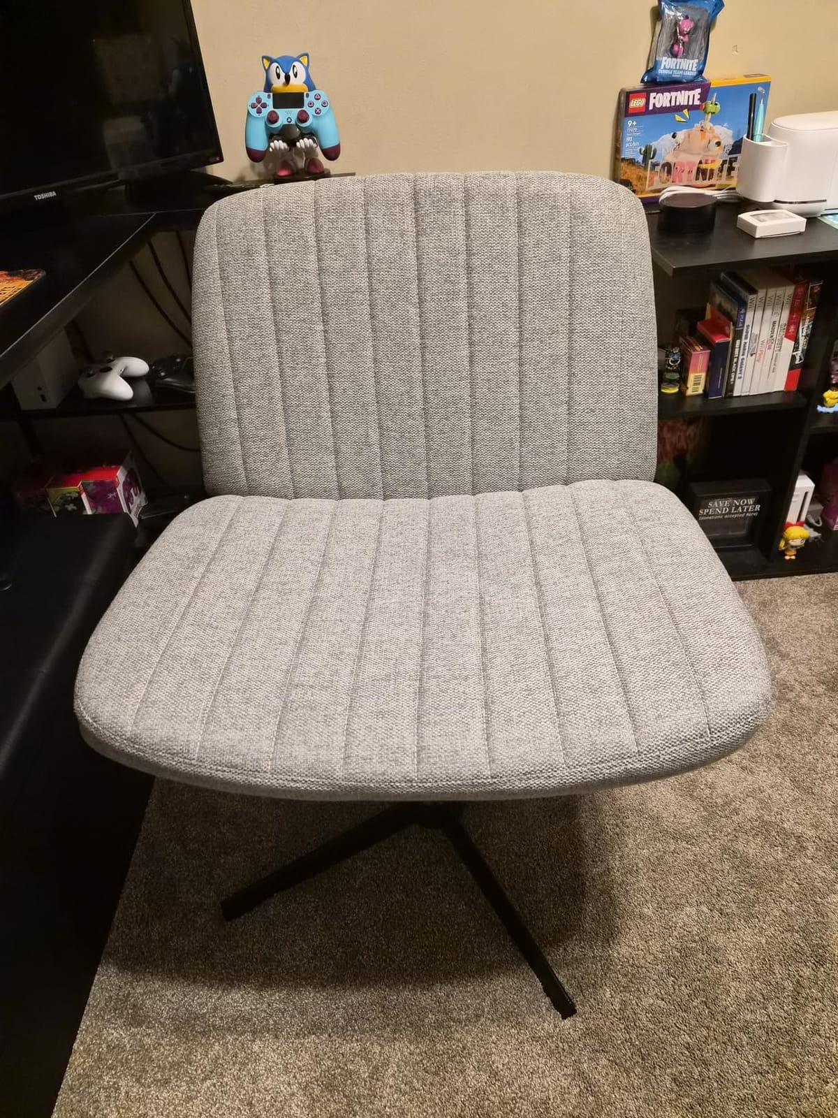 OLIXIS Criss Cross Chairs, Vanity Chair, Home Office Desk - Armless Wide Seat, Height Adjustable, Grey No Wheel customer photo 2
