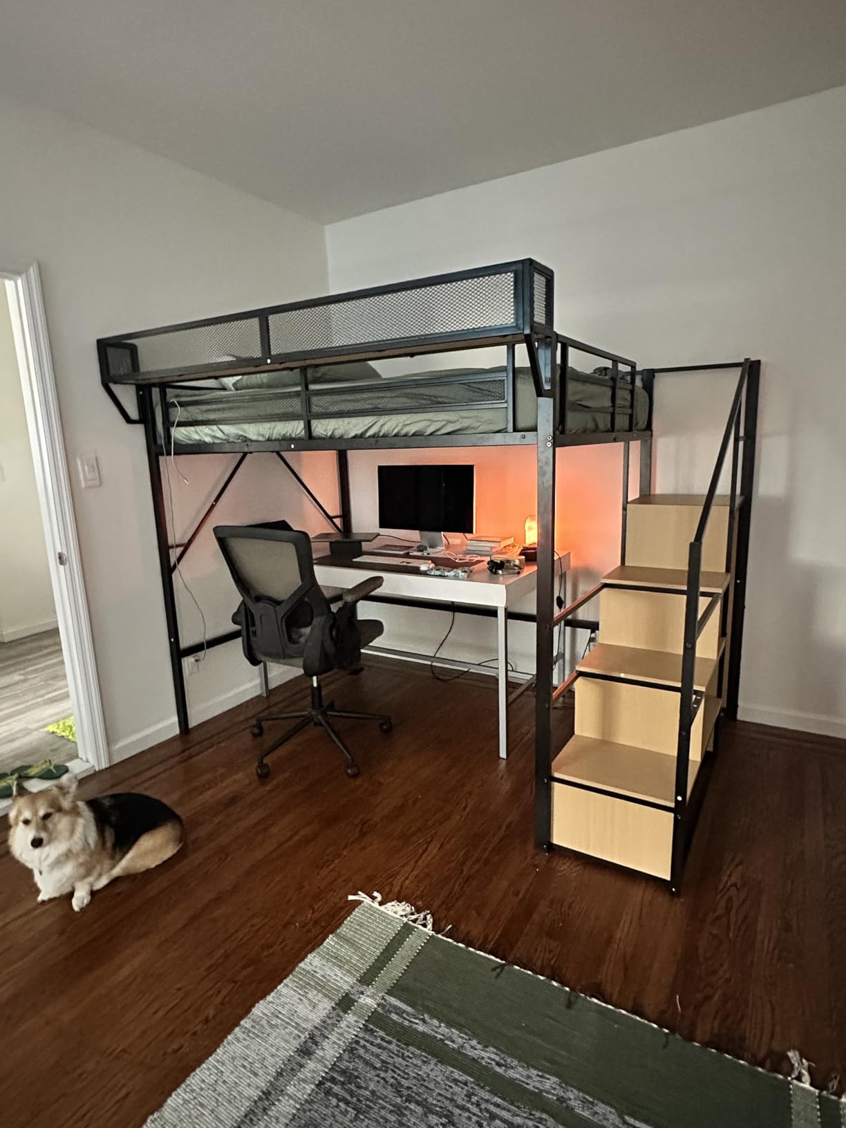 Mirightone Full Size Loft Bed with Stairs and Storage, Metal Loft Bed Frame with Bedside Shelf and Large Under-Bed Space, Heavy-Duty Bed for Adults Teens and Kids, Convertible Staircase, Black customer photo 1