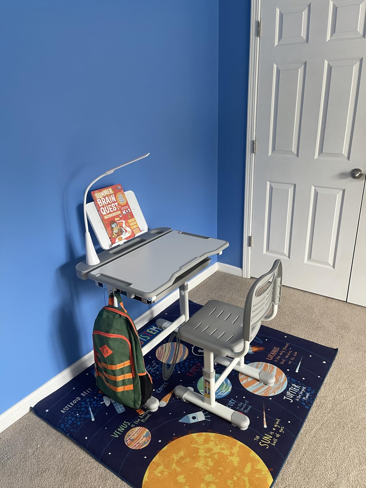 VEVOR Kids Study Chair and Desk Set, Study Desk and Chair for Kids with Table Lamp, Adjustable Height & 0-40° Tilted Desktop, Children Table for Bedroom, Grey customer photo 1