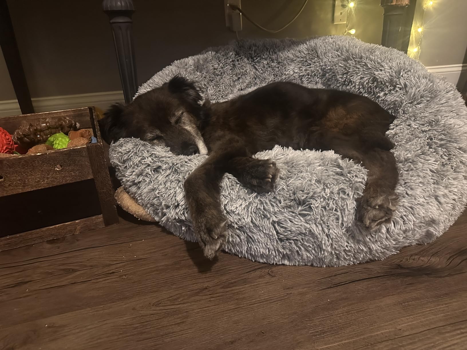 36 inches Faux Fur Fluffy Donut Dog Bed for Large Dogs, Dark Grey - Calming Plush Round Pet Bed with Removable & Washable Cover, Fits up to 80 lbs Pets customer photo 2