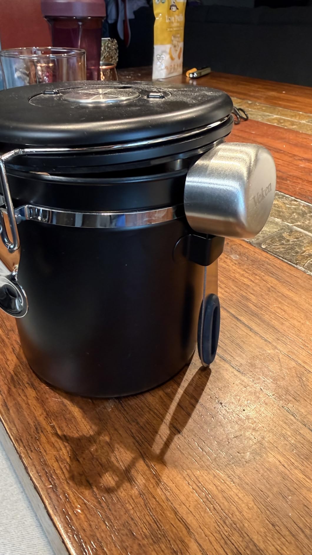 Veken Coffee Canister with Window, 39OZ Large Airtight Stainless Steel Jars | Kitchen Food Storage Pantry Container for 2.2lbs Beans, Ground, Espresso, Rice, Tea, Sugar, Bar Accessories, Gifts, Lids, Scoop, Black customer photo 2