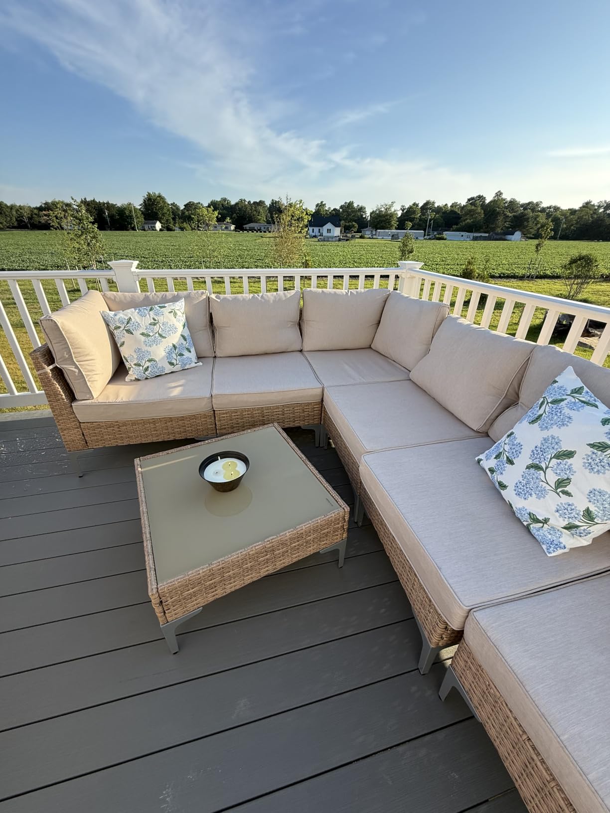 5-Piece Patio Furniture Set, Outdoor Wicker Sectional Sofa with Coffee Table, Anti-Slip & Thick All-Weather Cushions for Party, Garden, Backyard, Beige customer photo 2