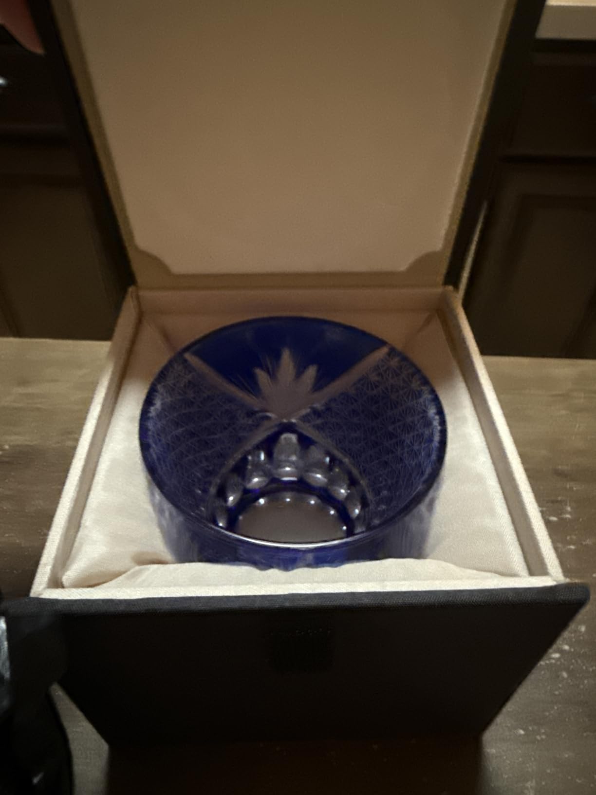 Japanese Whiskey Glass, Edo Tokyo Kiriko Style, Cobalt Blue Hand-Cut | Radiant Geometric Old Fashioned Tumbler customer photo 1