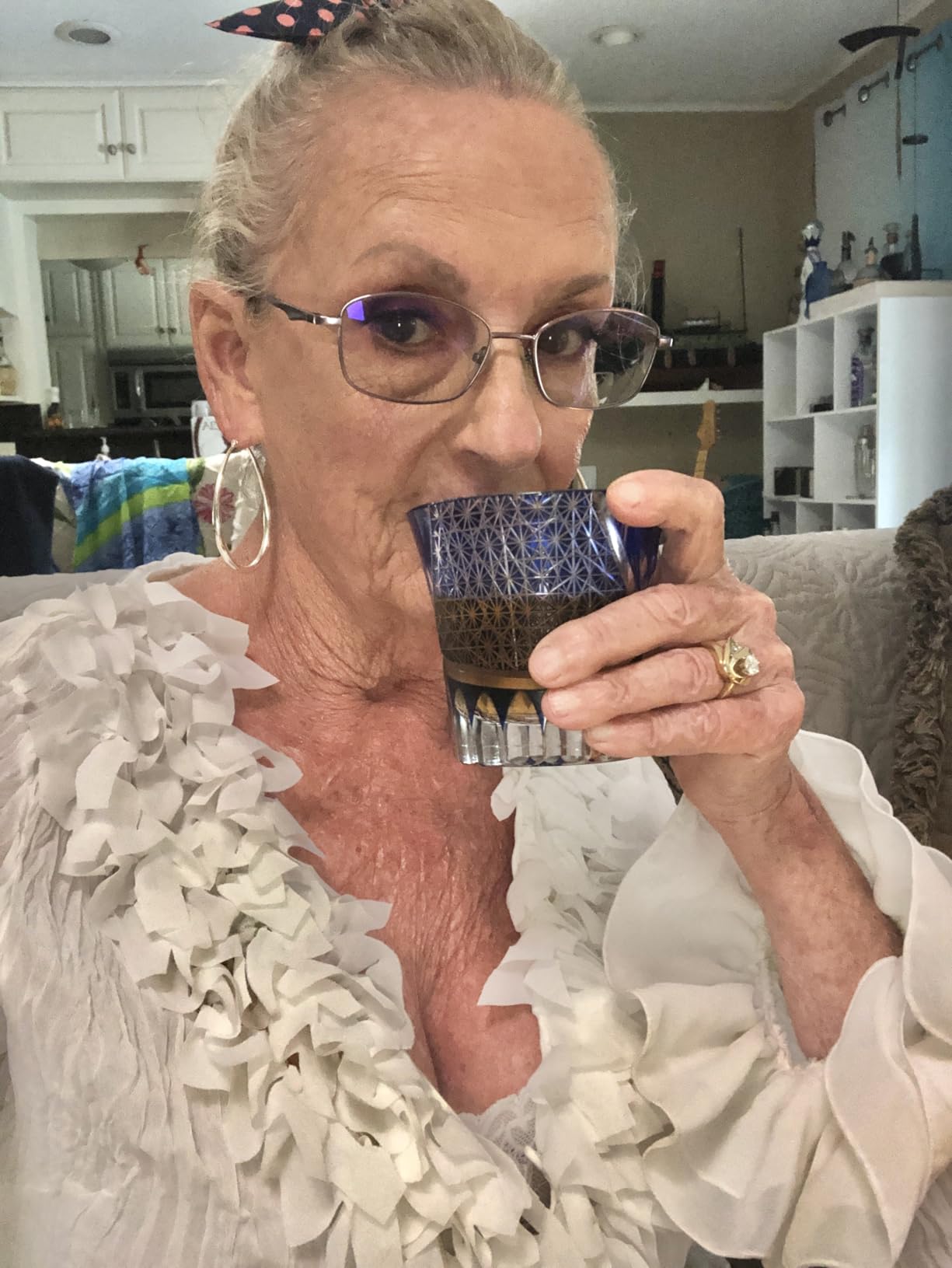 Japanese Whiskey Glass, Edo Tokyo Kiriko Style, Cobalt Blue Hand-Cut | Radiant Geometric Old Fashioned Tumbler customer photo 2