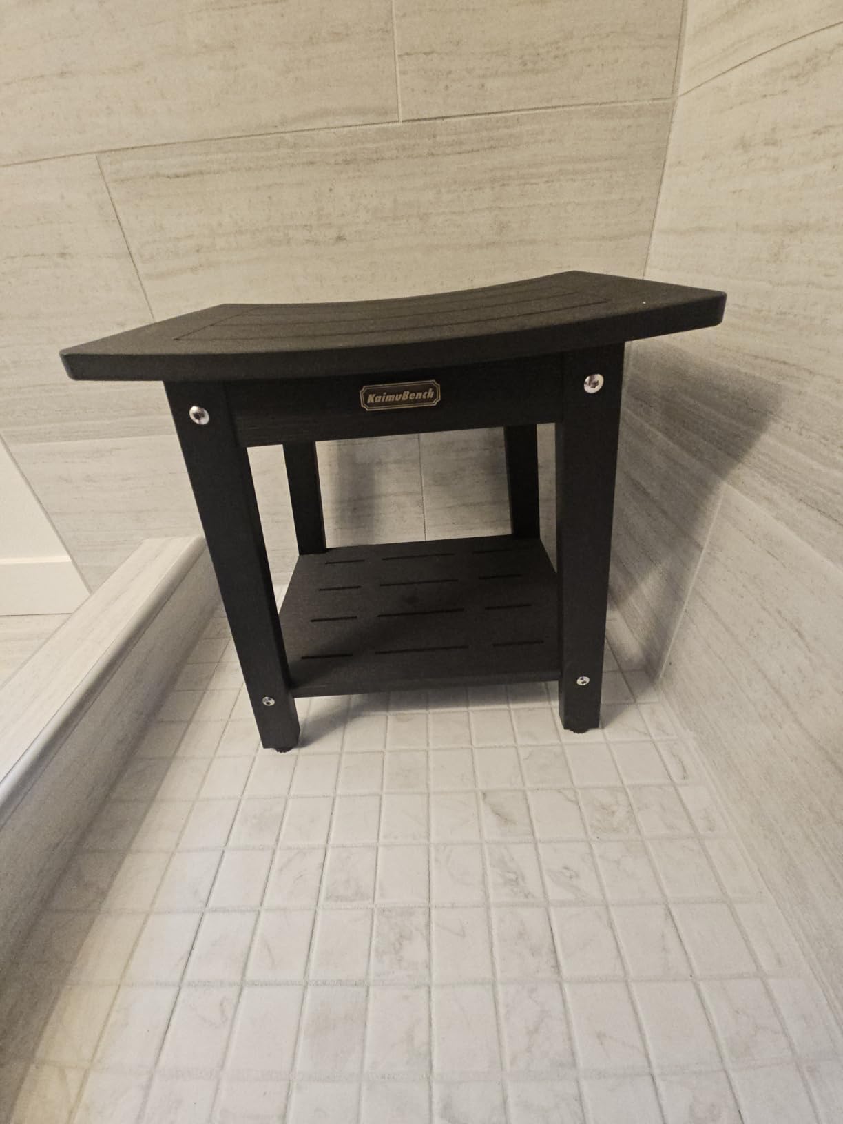 KaimuBench 30'' Waterproof Shower Stool, Poly Lumber Shower Bench Seat for Shaving Legs, HDPS Plastic Bath Chair Seat, Non-Slip & No Maintenance, Black, Weight Capacity 700LBS (30 x 13 Inches) customer photo 1