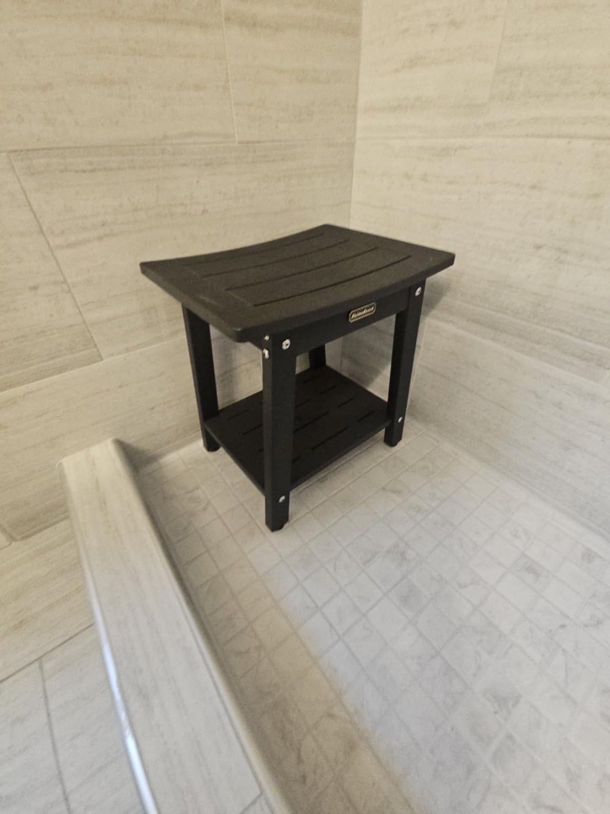 KaimuBench 30'' Waterproof Shower Stool, Poly Lumber Shower Bench Seat for Shaving Legs, HDPS Plastic Bath Chair Seat, Non-Slip & No Maintenance, Black, Weight Capacity 700LBS (30 x 13 Inches) customer photo 2